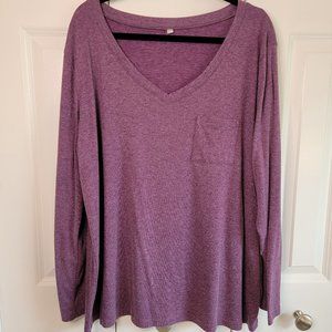 Long Sleeve Deep V Neck Pocket Tee